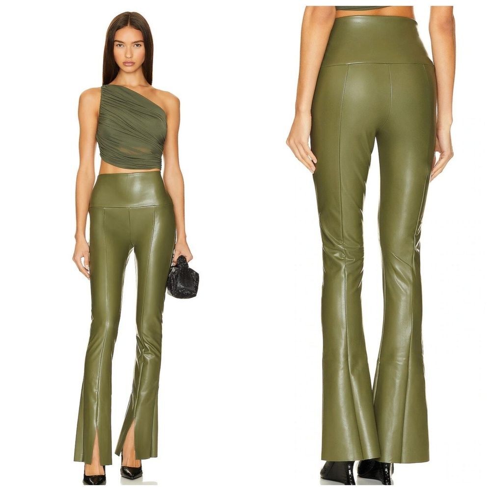 Norma Kamali Leather Legging XL Festival Minimalist Event Military Green Spat